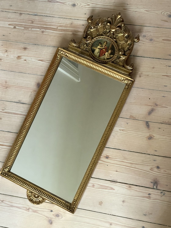 Image 1 of Mirror With Painting Rectangular Gold Leaf