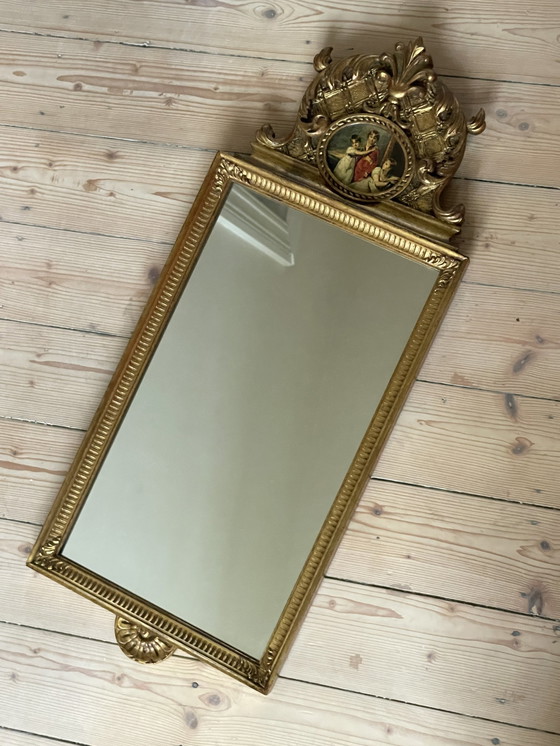 Image 1 of Mirror With Painting Rectangular Gold Leaf