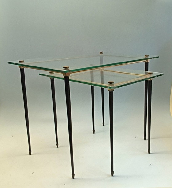 Image 1 of 2 eleganti tavolini laterali francesi in stile Hollywood Regency di Maison Jansen