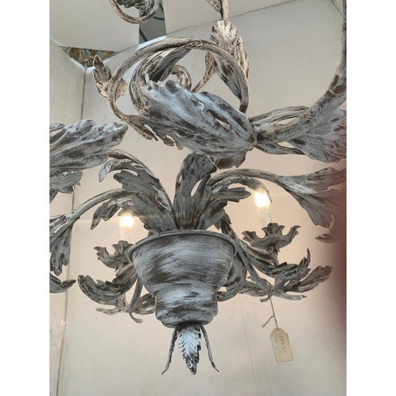 Image 1 of Contemporary Brunish-Clay Florentine Wrought Iron Leafs Chandelier