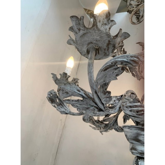 Image 1 of Contemporary Brunish-Clay Florentine Wrought Iron Leafs Chandelier