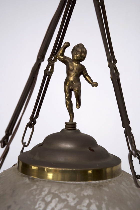 Image 1 of Italian Brass, Etched Glass And Capodimonte Flowers Lantern From 50S