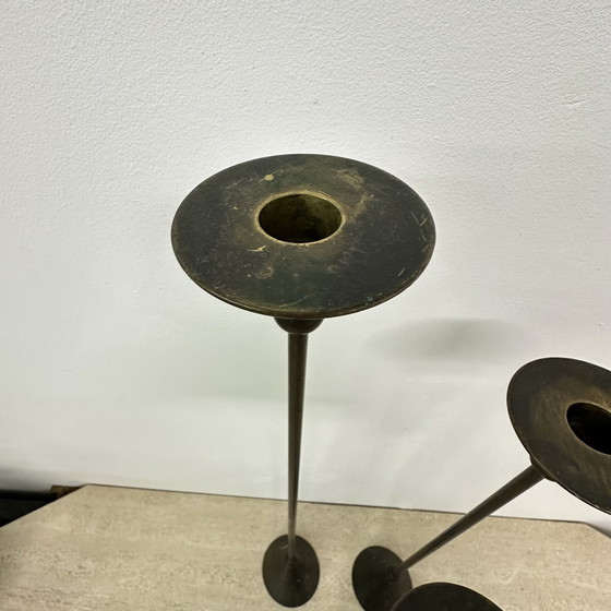 Image 1 of Set of 3 bronze Memphis style candle holders , 1980s