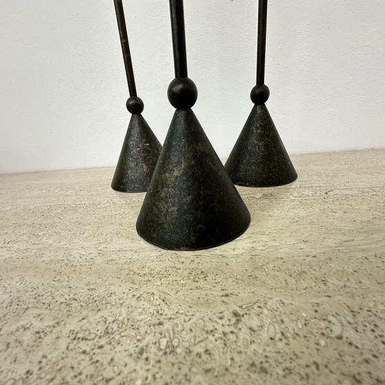 Image 1 of Set of 3 bronze Memphis style candle holders , 1980s