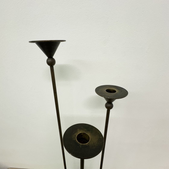 Image 1 of Set of 3 bronze Memphis style candle holders , 1980s