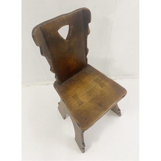 Image 1 of Set of 8 vintage brutalist oak chairs, 1940s