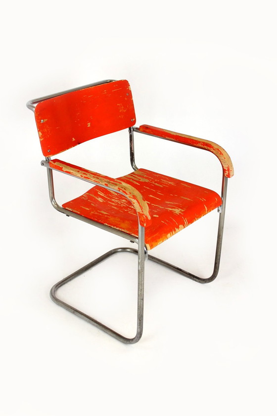 Image 1 of Bauhaus B 34 Cantilever Chair In Plywood And Chrome By Marcel Breuer, 1930S