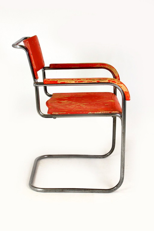 Bauhaus B 34 Cantilever Chair In Plywood And Chrome By Marcel Breuer, 1930S