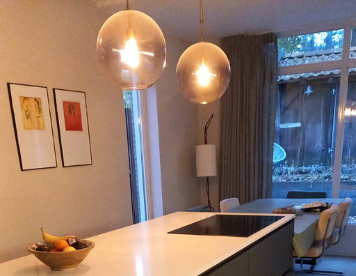 2 X Glass Globe Pendant Lamps