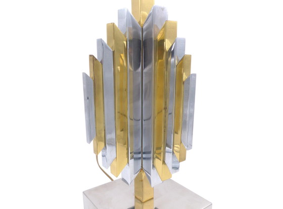 Image 1 of Lamp Stand Cactus Sculpture Brass And Chrome From Lem 1974