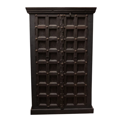 Indian tall cabinet with carvings in black