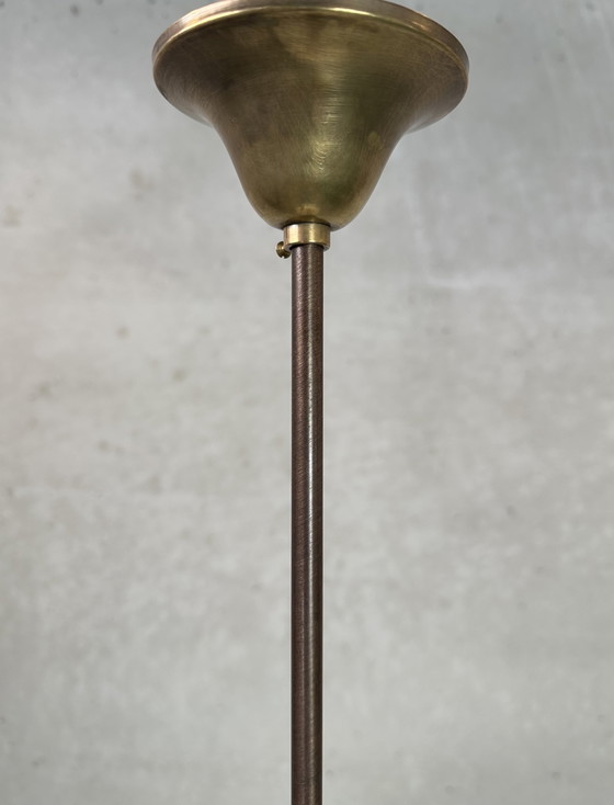 Image 1 of Art deco pendant lamp - opaline and brass