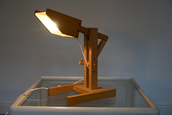 Image 1 of Adjustable Architect table lamp made of wood & brass, 1970s