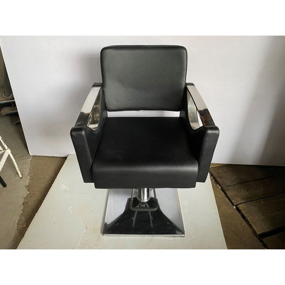 Image 1 of Vintage hairdressing chairs in metal and black skai imitation leather