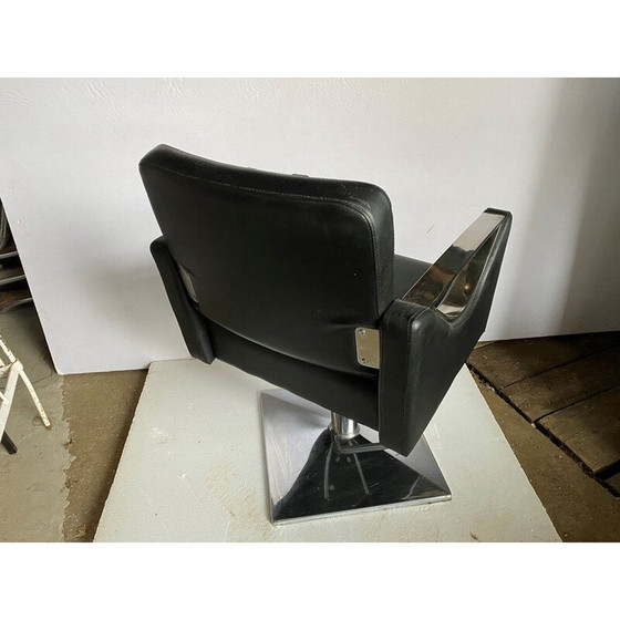 Image 1 of Vintage hairdressing chairs in metal and black skai imitation leather