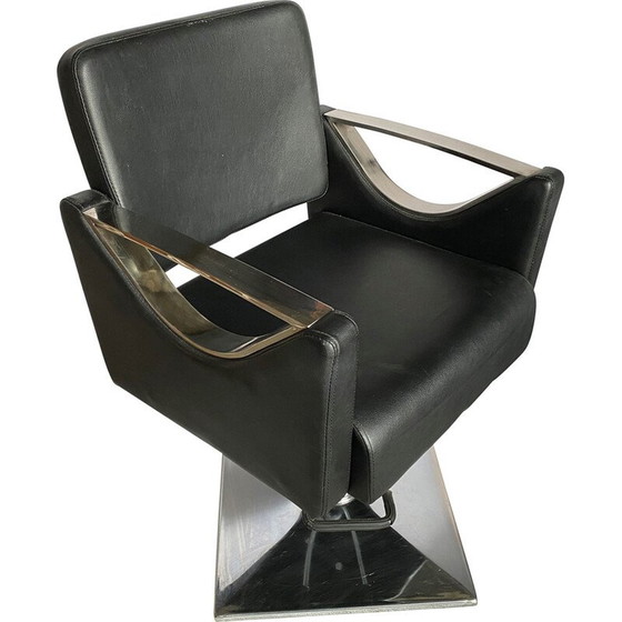 Image 1 of Vintage hairdressing chairs in metal and black skai imitation leather