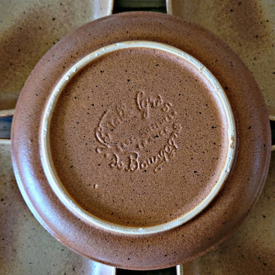 Image 1 of 6 Sarreguemines Moucheté Burgundy Stoneware Soup Plates