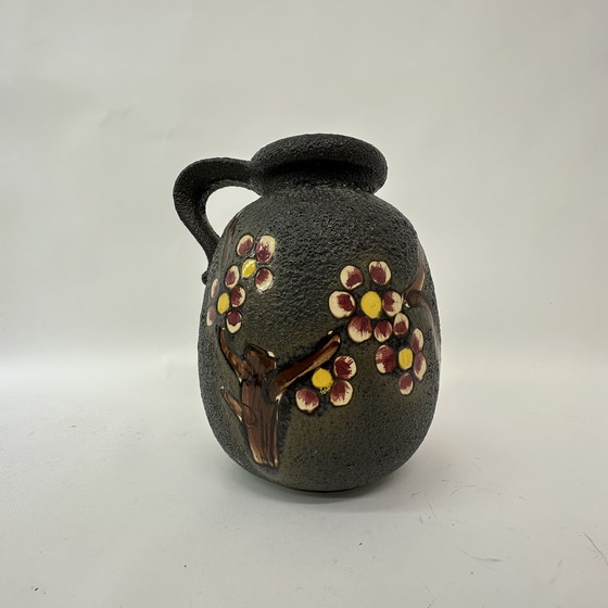 Image 1 of Mid-century design ceramic Scheurich vase with blossom , 1970’s