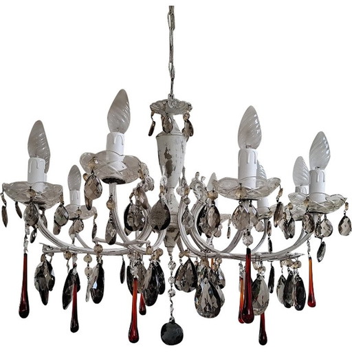 Vintage Italian 10-light red crystal chandelier, 1920