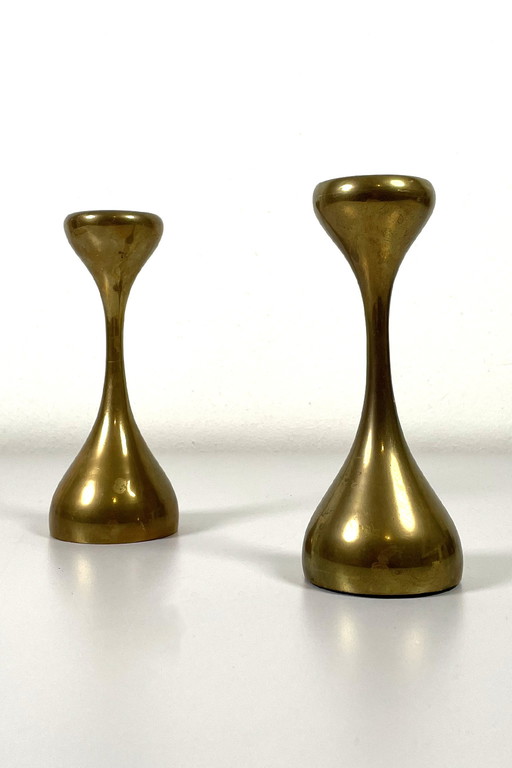 2x Danish brass candlesticks