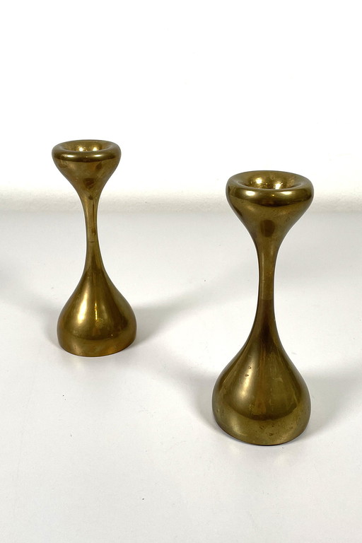 2x Danish brass candlesticks