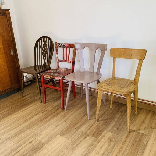 Set of 4 mismatched vintage chairs