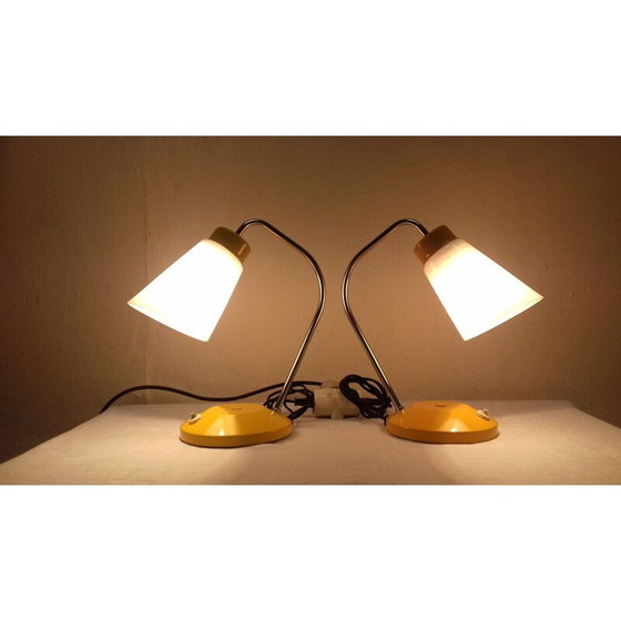 Image 1 of Pair of vintage metal and glass table lamps by Lidokov Boskovice, Czechoslovakia 1960