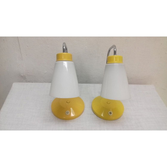 Image 1 of Pair of vintage metal and glass table lamps by Lidokov Boskovice, Czechoslovakia 1960