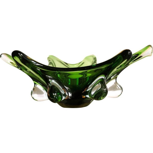 Jarrón vintage italiano de cristal de Murano verde de Murano Glass, años 60