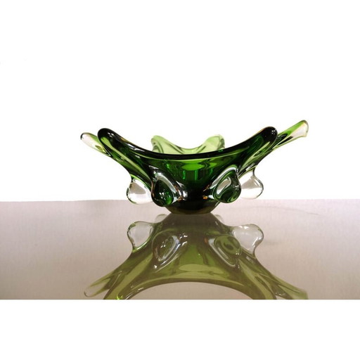 Jarrón vintage italiano de cristal de Murano verde de Murano Glass, años 60