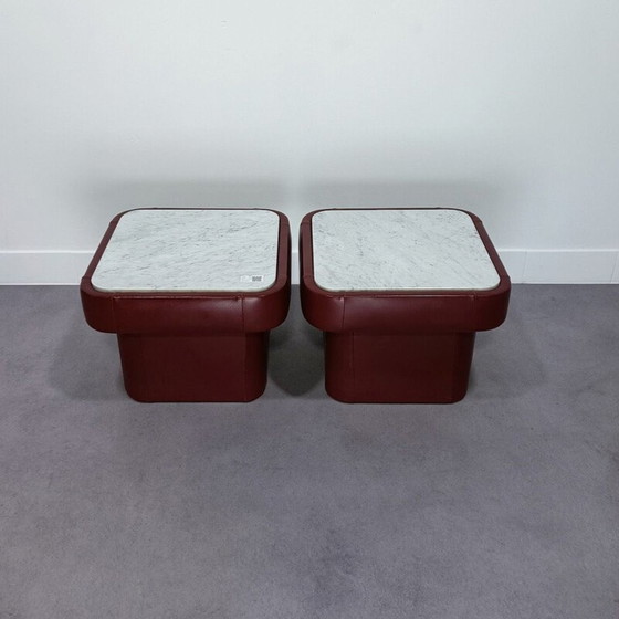 Image 1 of Pair of vintage white Carrara marble side tables by De Sede, Switzerland 1970