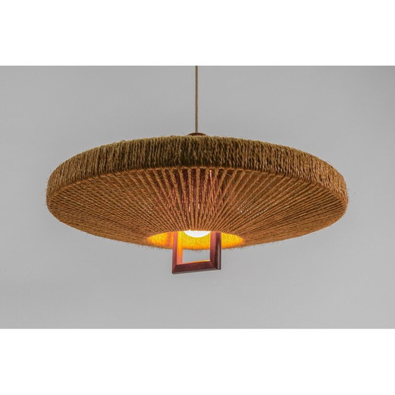 Image 1 of Vintage teak and jute pendant lamp for Temde Swiss, Switzerland 1960