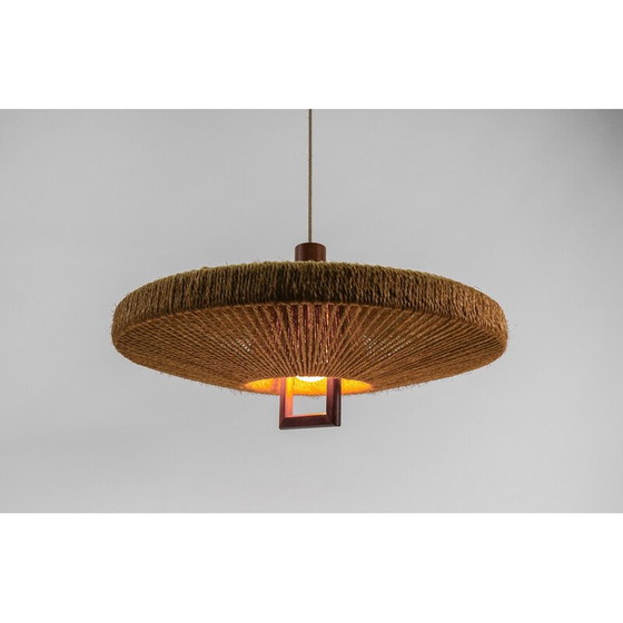 Image 1 of Vintage teak and jute pendant lamp for Temde Swiss, Switzerland 1960