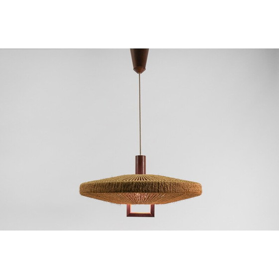 Image 1 of Vintage teak and jute pendant lamp for Temde Swiss, Switzerland 1960