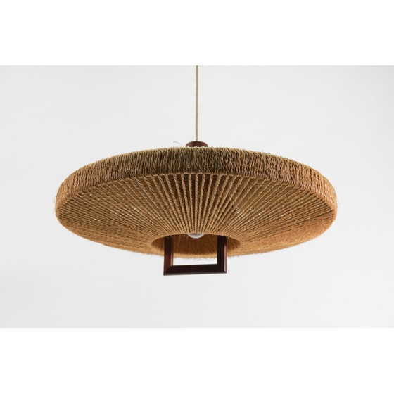Image 1 of Vintage teak and jute pendant lamp for Temde Swiss, Switzerland 1960