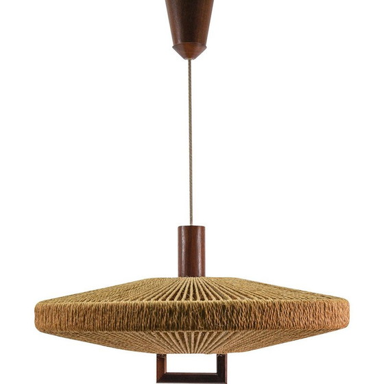 Image 1 of Vintage teak and jute pendant lamp for Temde Swiss, Switzerland 1960