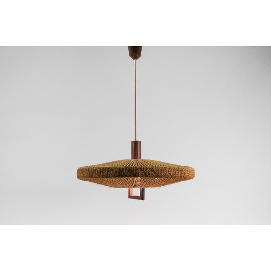 Image 1 of Vintage teak and jute pendant lamp for Temde Swiss, Switzerland 1960