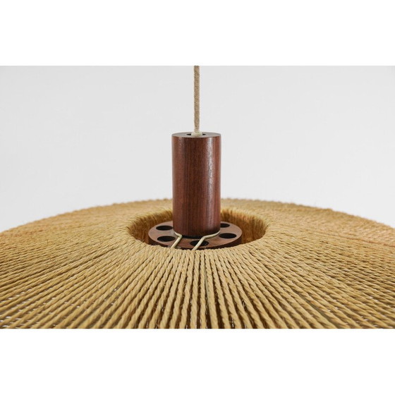 Image 1 of Vintage teak and jute pendant lamp for Temde Swiss, Switzerland 1960