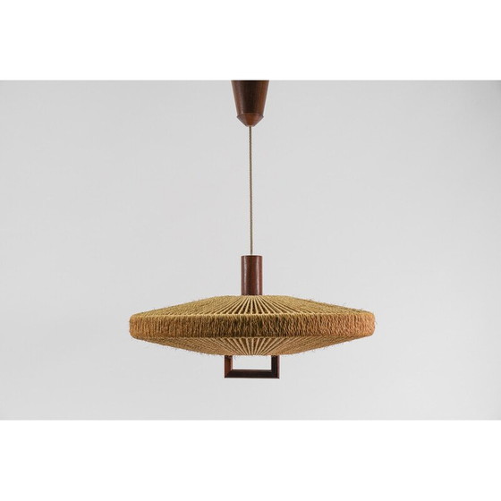 Image 1 of Vintage teak and jute pendant lamp for Temde Swiss, Switzerland 1960