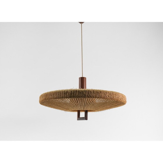 Image 1 of Vintage teak and jute pendant lamp for Temde Swiss, Switzerland 1960
