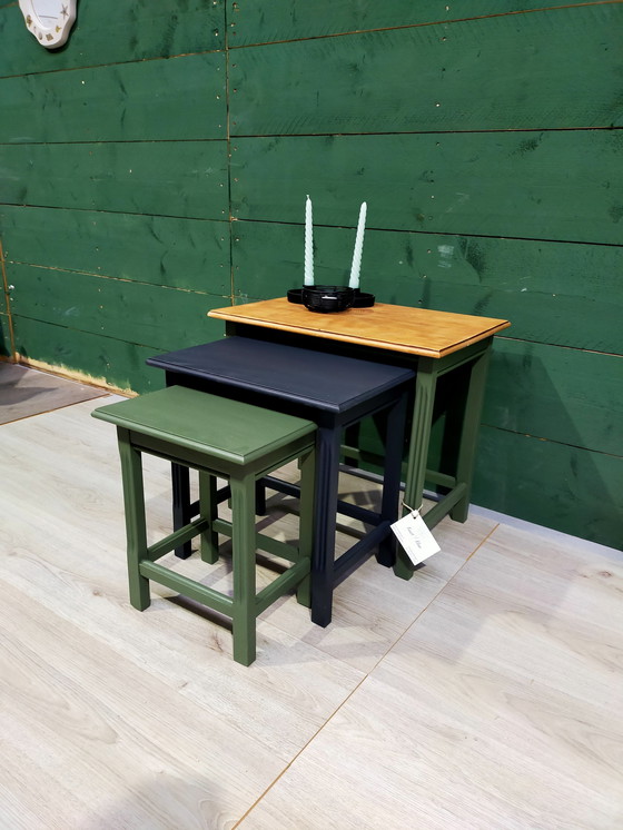 Image 1 of Set of Tables, Green/Black/Wood