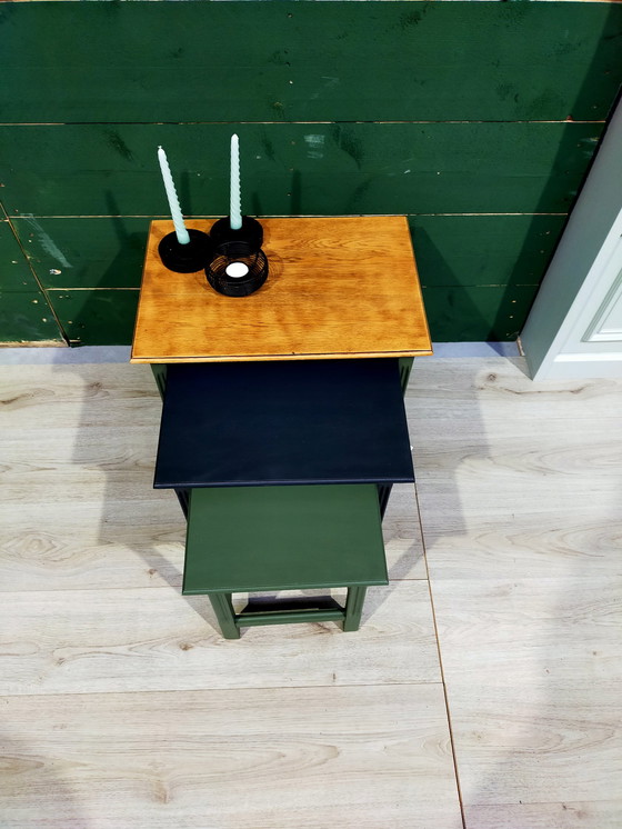 Image 1 of Set of Tables, Green/Black/Wood