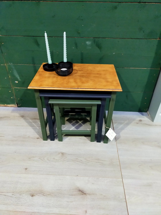 Image 1 of Set of Tables, Green/Black/Wood