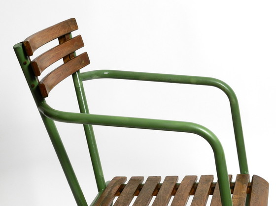 Image 1 of Four stackable Mid - Century bistro chairs made of metal and wood - Made in Italy