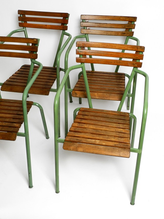 Image 1 of Four stackable Mid - Century bistro chairs made of metal and wood - Made in Italy