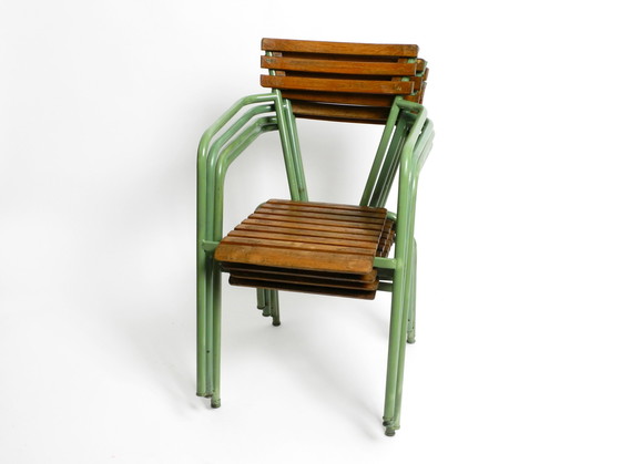 Image 1 of Four stackable Mid - Century bistro chairs made of metal and wood - Made in Italy