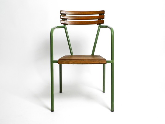 Image 1 of Four stackable Mid - Century bistro chairs made of metal and wood - Made in Italy