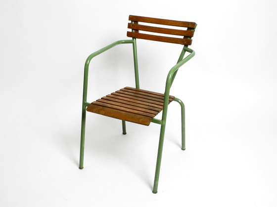 Image 1 of Four stackable Mid - Century bistro chairs made of metal and wood - Made in Italy