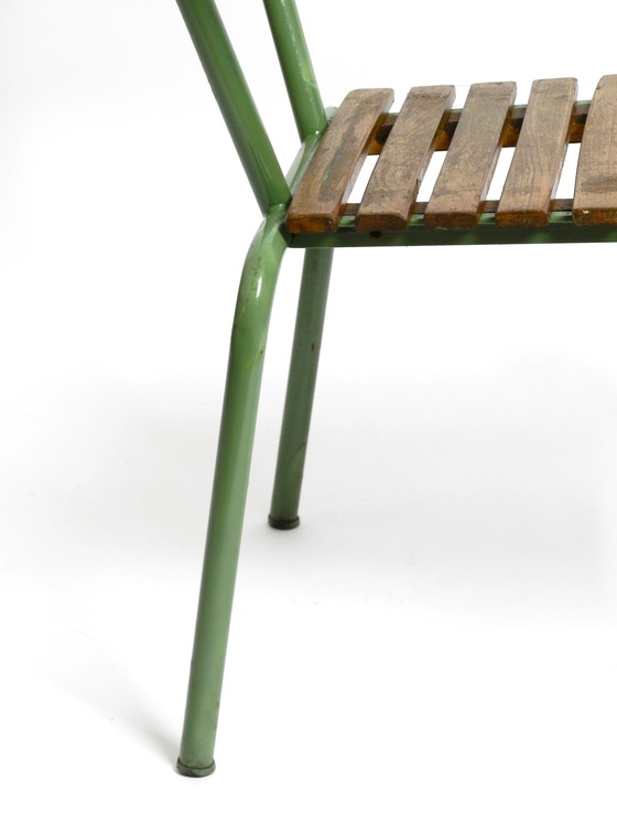 Image 1 of Four stackable Mid - Century bistro chairs made of metal and wood - Made in Italy