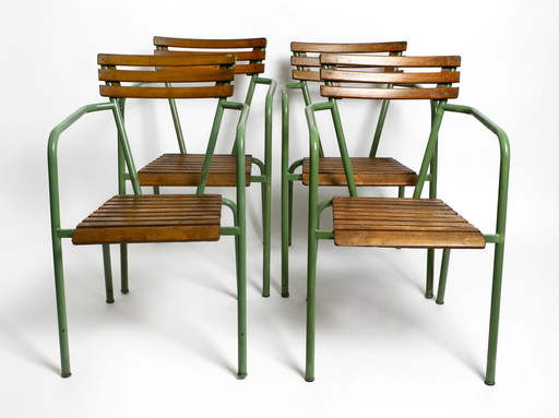 Four stackable Mid - Century bistro chairs made of metal and wood - Made in Italy